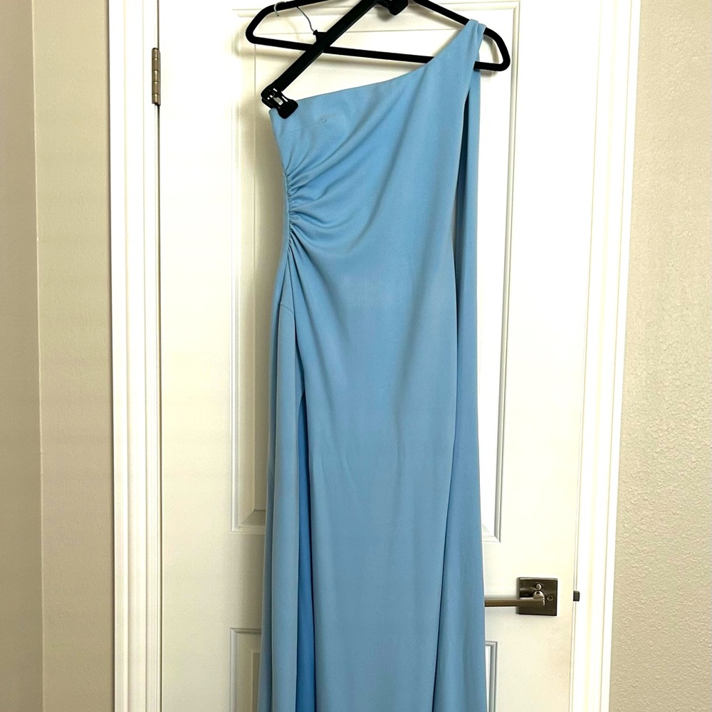 Kate May Blue Floor Length Dress with Neck Scarf